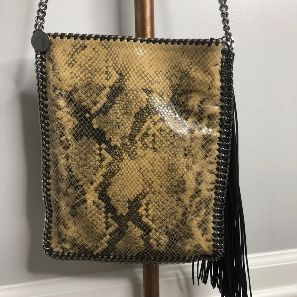 Stella McCartney Embossed Snake Print Flat Crossbody Bag w Tassel Italy - Picture 2 of 9
